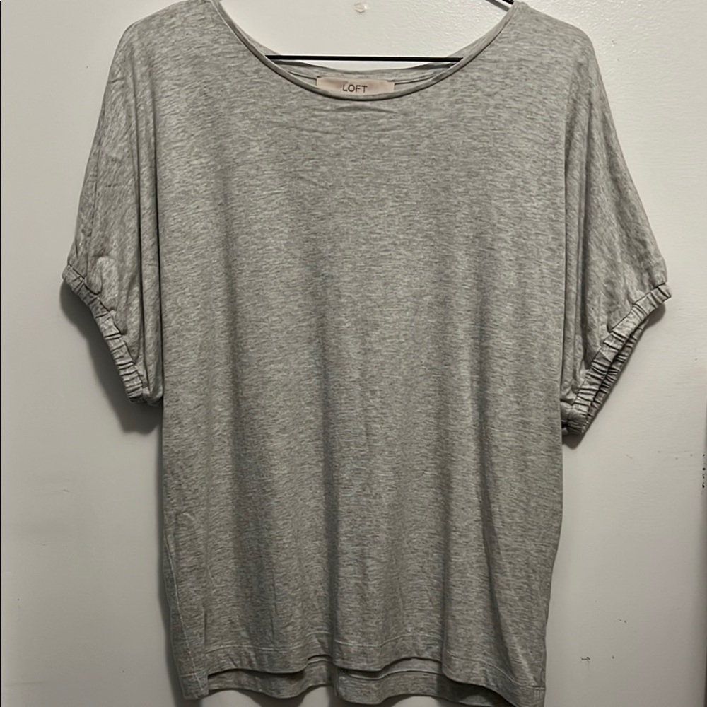 LOFT Gray Relaxed Oversized T-Shirt with Cuffed Sleeves